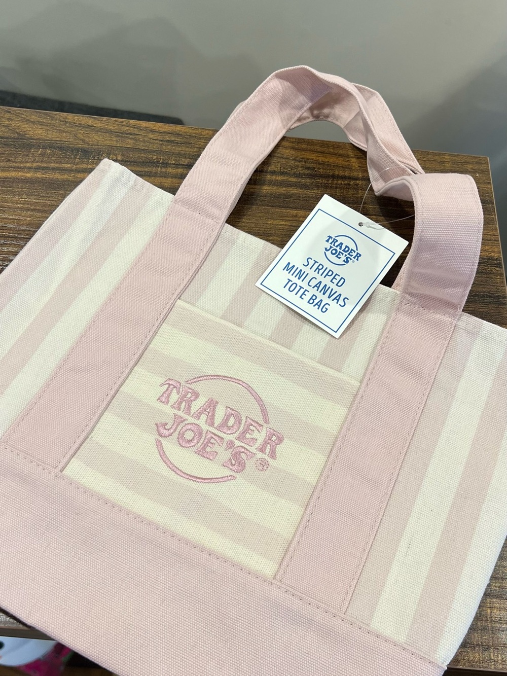 Trader Joe's Summer 2026 Pink Striped Mini Canvas Tote Bag *NEW